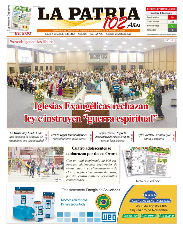 Edición impresa La Patria del 4 de octubre de 2021