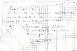 Nota de Añez sobre resistencia y democracia