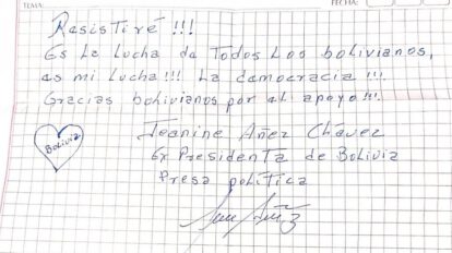 Nota de Añez sobre resistencia y democracia