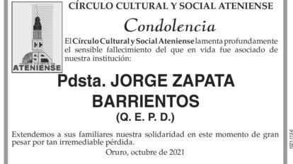 Condolencia por el fallecimiento de Jorge Zapata Barrientos