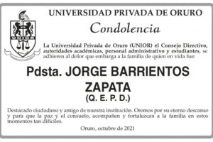 Condolencia por el fallecimiento de Pdsta. Jorge Barrientos Zapata
