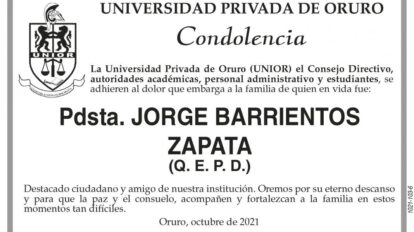 Condolencia por el fallecimiento de Pdsta. Jorge Barrientos Zapata
