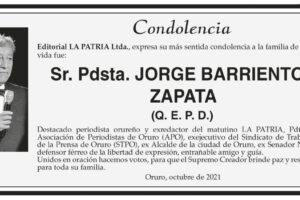 Condolencia por la muerte de Jorge Barrientos Zapata