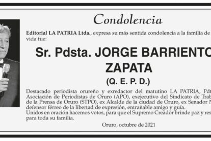 Condolencia por la muerte de Jorge Barrientos Zapata