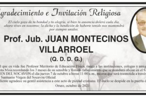 Agradecimiento e Invitación Religiosa por Prof. Jub. Juan Montecinos Villarroel
