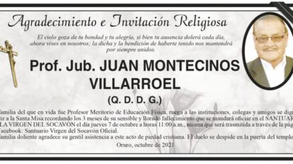 Agradecimiento e Invitación Religiosa por Prof. Jub. Juan Montecinos Villarroel