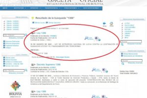 Ley de estrategia contra ganancias ilícitas publicada en la Gaceta Oficial de Bolivia