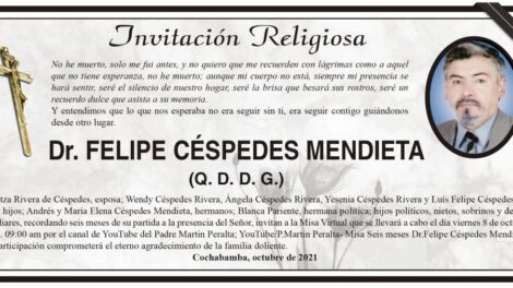 Invitación Religiosa: Dr. Felipe Céspedes Mendieta