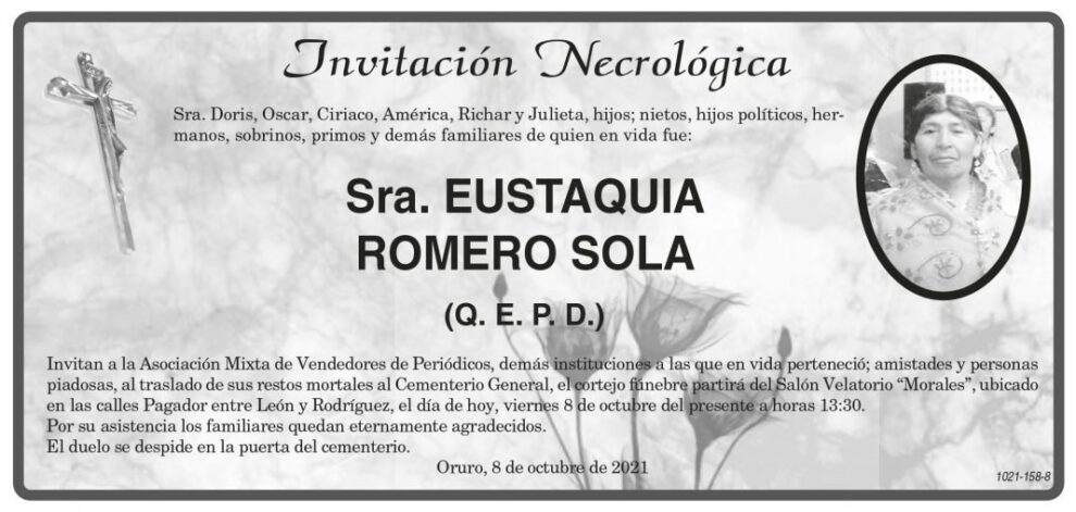 Invitación Necrológica de Eustaquia Romero Sola