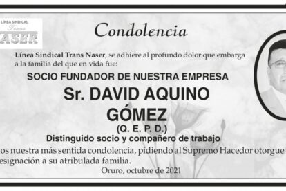 Condolencia por David Aquino Gómez