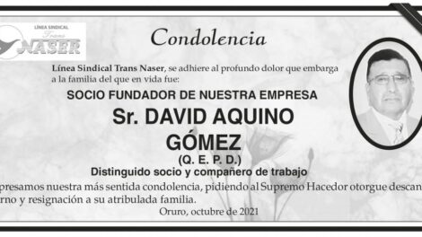 Condolencia por David Aquino Gómez