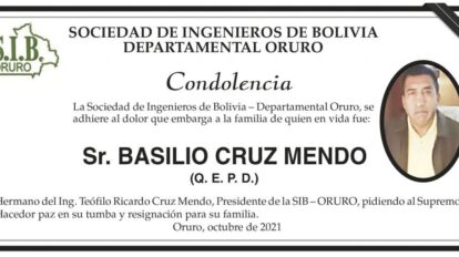 Condolencia por el fallecimiento de Basilio Cruz Mendo