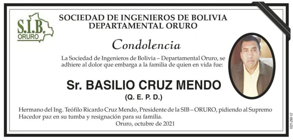 Condolencia por el fallecimiento de Basilio Cruz Mendo