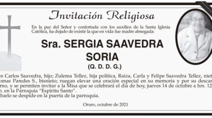 Obituarios de Sra. Sergia Saavedra Soria