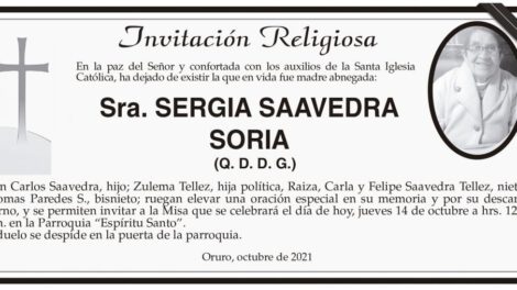 Obituarios de Sra. Sergia Saavedra Soria