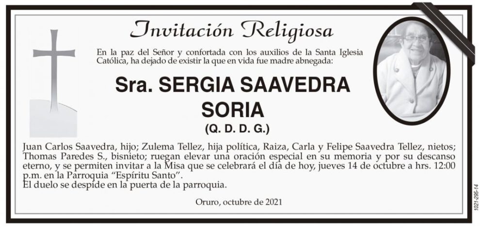 Obituarios de Sra. Sergia Saavedra Soria