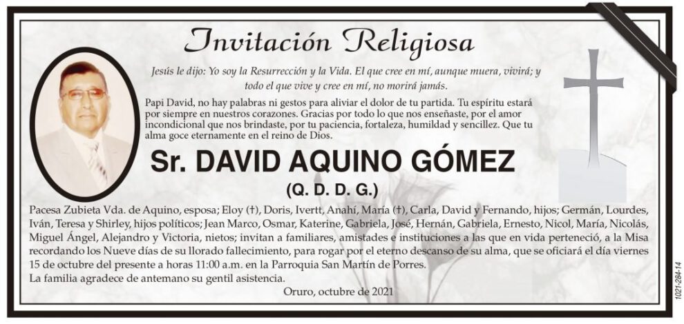 Obituario de David Aquino Gómez