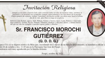 Invitación Religiosa para Francisco Morochi Gutiérrez