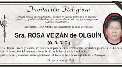 Invitación Religiosa: Rosa Veizán de Olguín