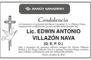 Condolencia por Lic. Edwin Antonio Villazón Nava
