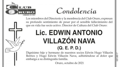 Condolencia por el fallecimiento de Lic. Edwin Antonio Villazón Nava