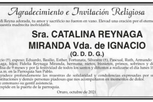 Agradecimiento e Invitación Religiosa por Catalina Reynaga