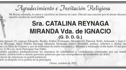 Agradecimiento e Invitación Religiosa por Catalina Reynaga