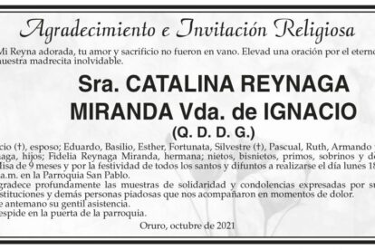 Agradecimiento e Invitación Religiosa por Catalina Reynaga