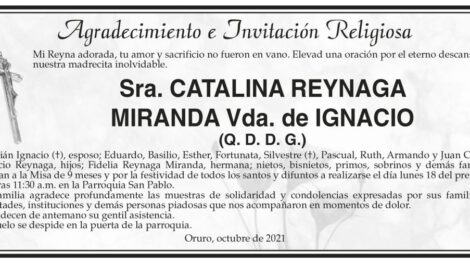 Agradecimiento e Invitación Religiosa por Catalina Reynaga