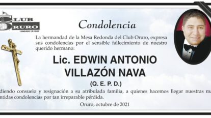 Condolencia por el fallecimiento de Lic. Edwin Antonio Villazón Nava