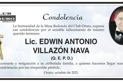 Condolencia por el fallecimiento de Lic. Edwin Antonio Villazón Nava