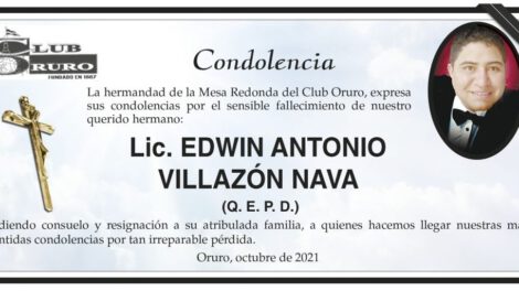 Condolencia por el fallecimiento de Lic. Edwin Antonio Villazón Nava