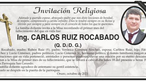 Ing. Carlos Ruiz Rocabado, invitación a misa recordatoria
