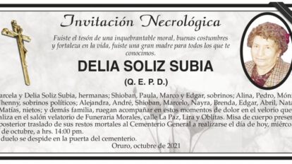 Invitación Necrológica de Delia Soliz Subia
