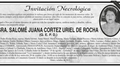 Invitación Necrológica de Salomé Juana Cortez Uriel de Rocha