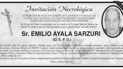 Invitación Necrológica: Sr. Emilio Ayala Sarzuri