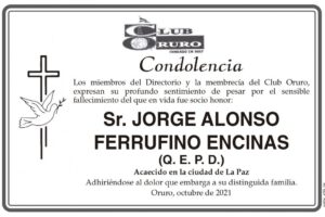 Condolencia por el fallecimiento de Jorge Alonso Ferrufino Encinas