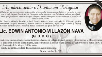 Agradecimiento e Invitación Religiosa por Lic. Edwin Antonio Villazón Nava