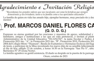 Agradecimiento e Invitación Religiosa por Prof. Marcos Daniel Flores Carzil