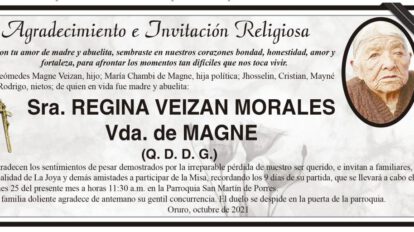 Agradecimiento e Invitación Religiosa por Regina Veizan Morales