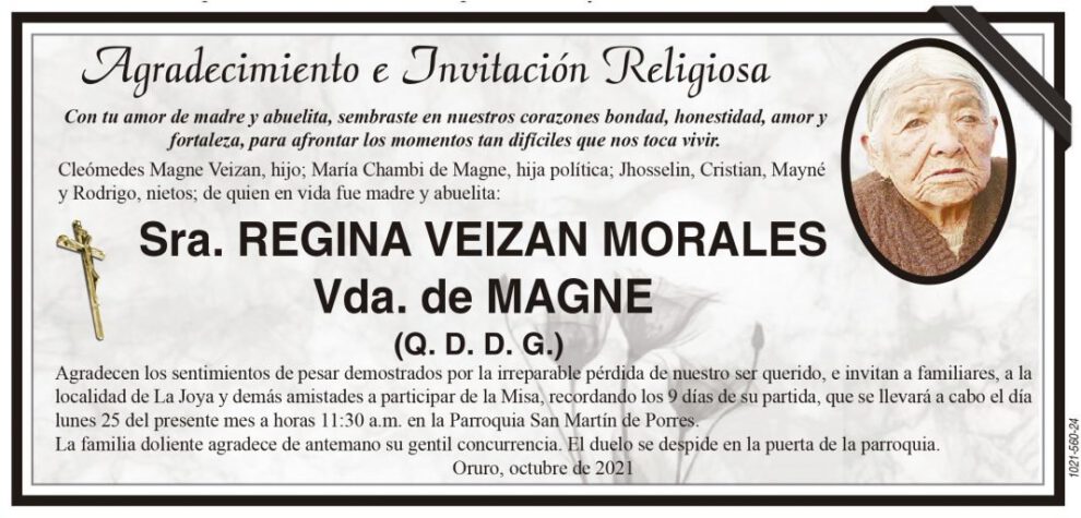 Agradecimiento e Invitación Religiosa por Regina Veizan Morales