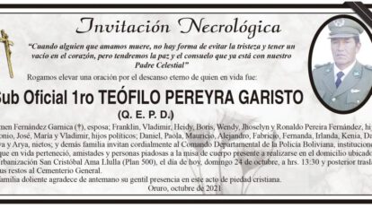 Invitación Necrológica Teófilo Pereyra Garisto