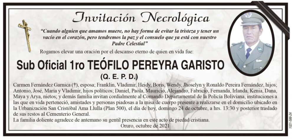 Invitación Necrológica Teófilo Pereyra Garisto