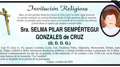 Invitación Religiosa para Selma Pilar Sempertegui Gonzales