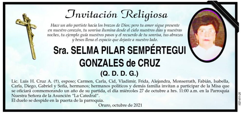 Invitación Religiosa para Selma Pilar Sempertegui Gonzales