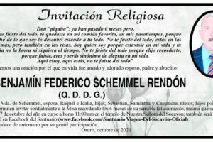 Lic. Benjamín Federico Schemmel Rendón, invitación a misa recordatoria