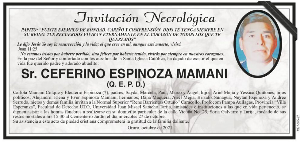 Cefirino Espinoza Mamani Q. E. P. D.