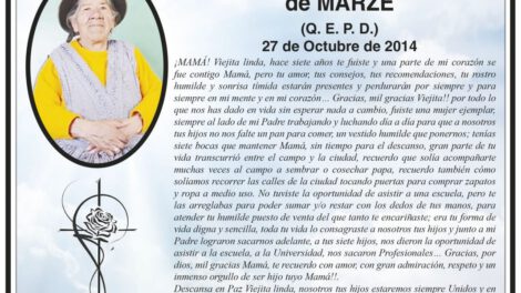 Obituario de Valentina Adrián de Marze