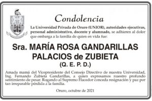 Condolencia por María Rosa Gandarillas Palacios de Zubieta