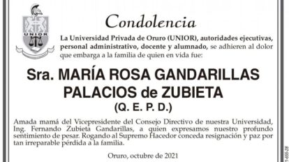 Condolencia por María Rosa Gandarillas Palacios de Zubieta